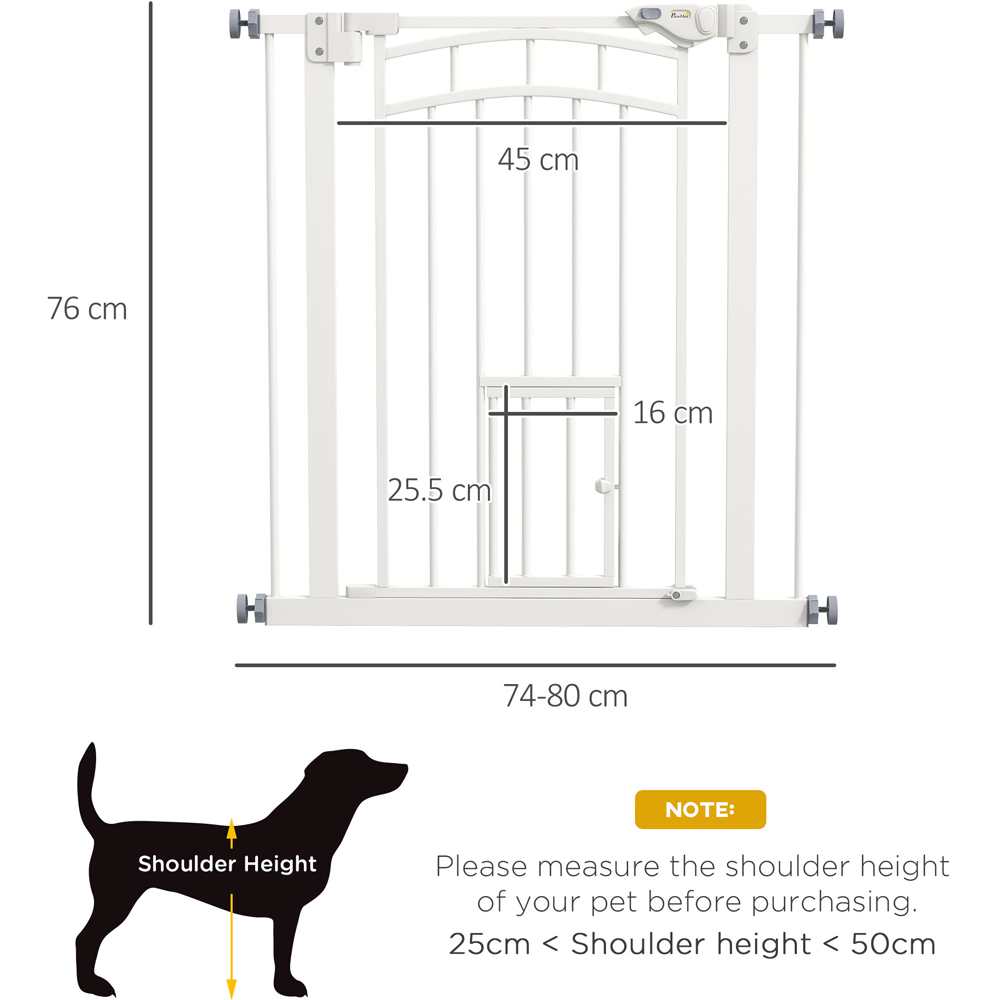 PawHut White 74-80cm Pet Safety Gate with Cat Door Image 8