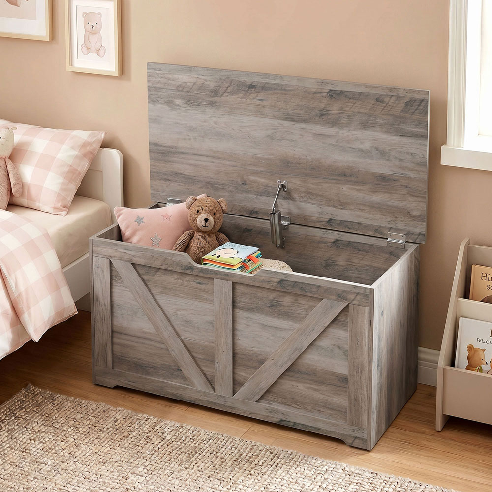 HOMCOM 100L Grey Storage Trunk with Safety Hinge Image 3