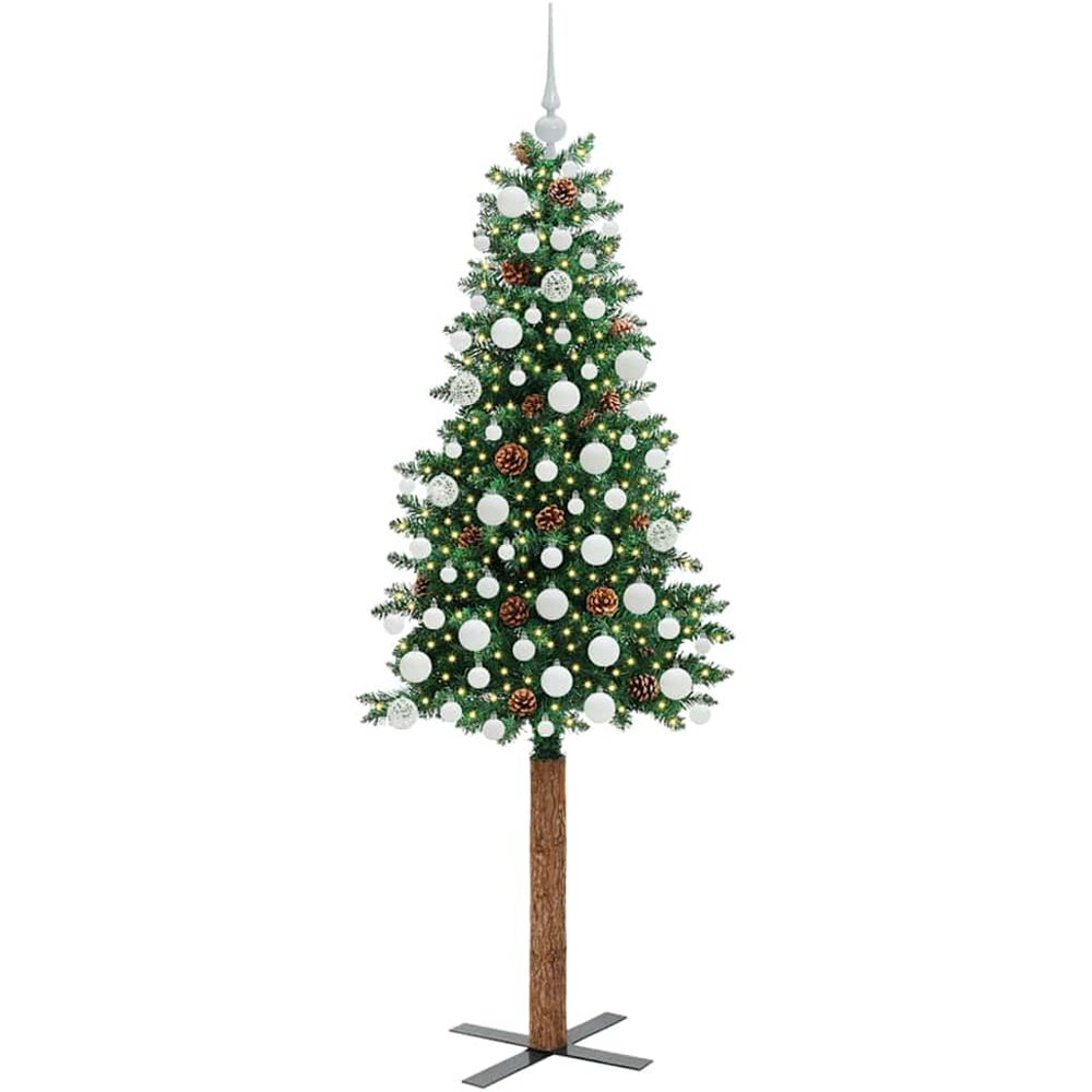 vidaXL Green Artificial Christmas Tree with Pinecones LEDs White Decoration Ornaments 6ft Image 1