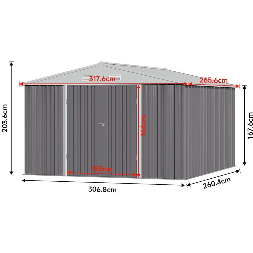Living and Home 10 x 8ft Grey and White Metal Apex Garden Storage Shed Image 7