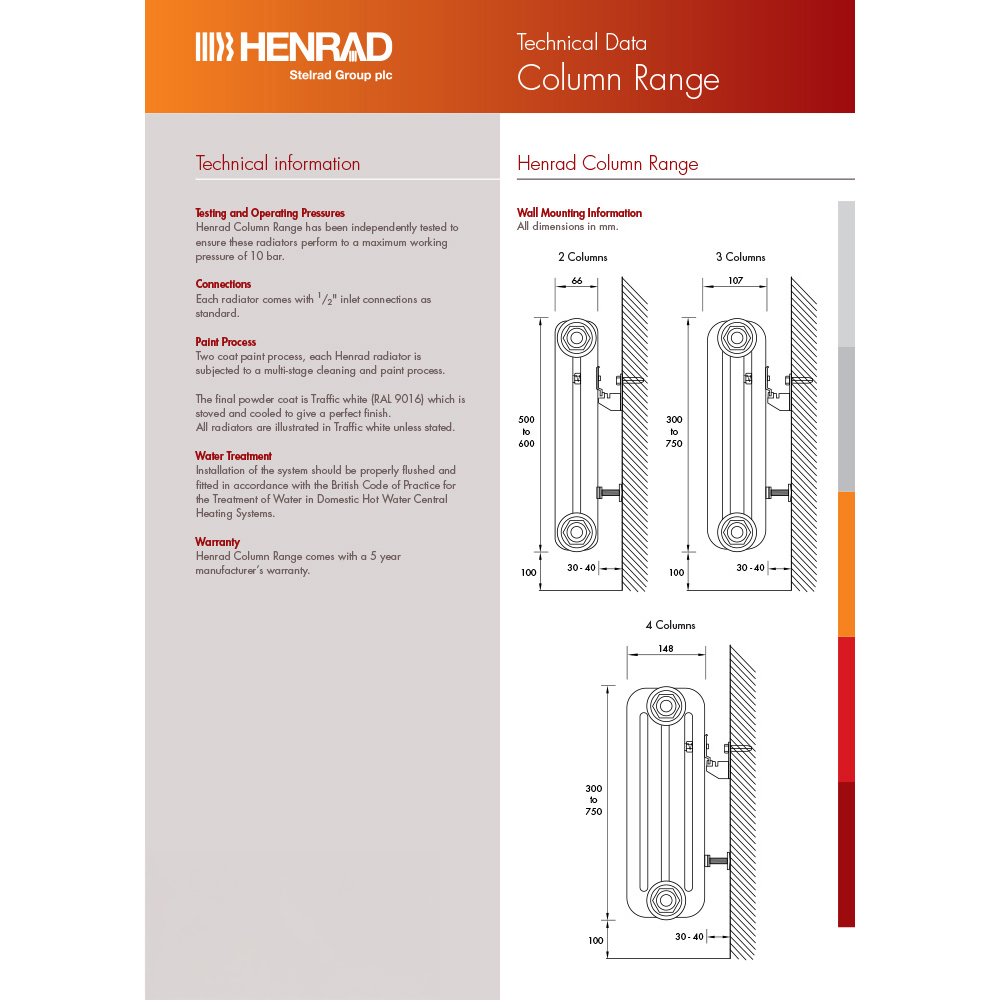 Henrad White 3 Column Radiator 300 x 440mm Image 4