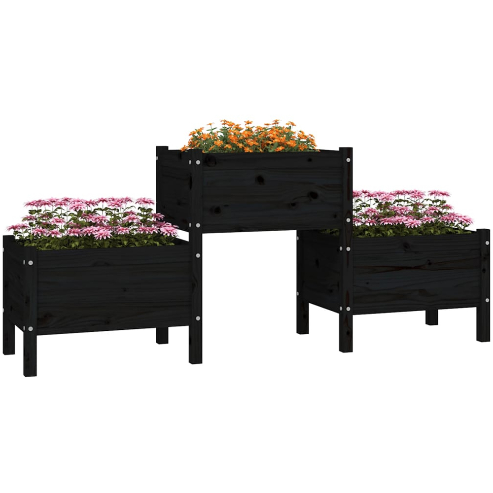 vidaXL 3-Tier Black Solid Pine Wood Garden Planter 75 x 178.5 x 44cm Image 2