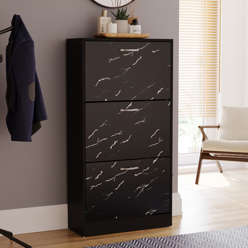 Vida Designs 3 Drawer Black Marble Shoe Cabinet Image 3