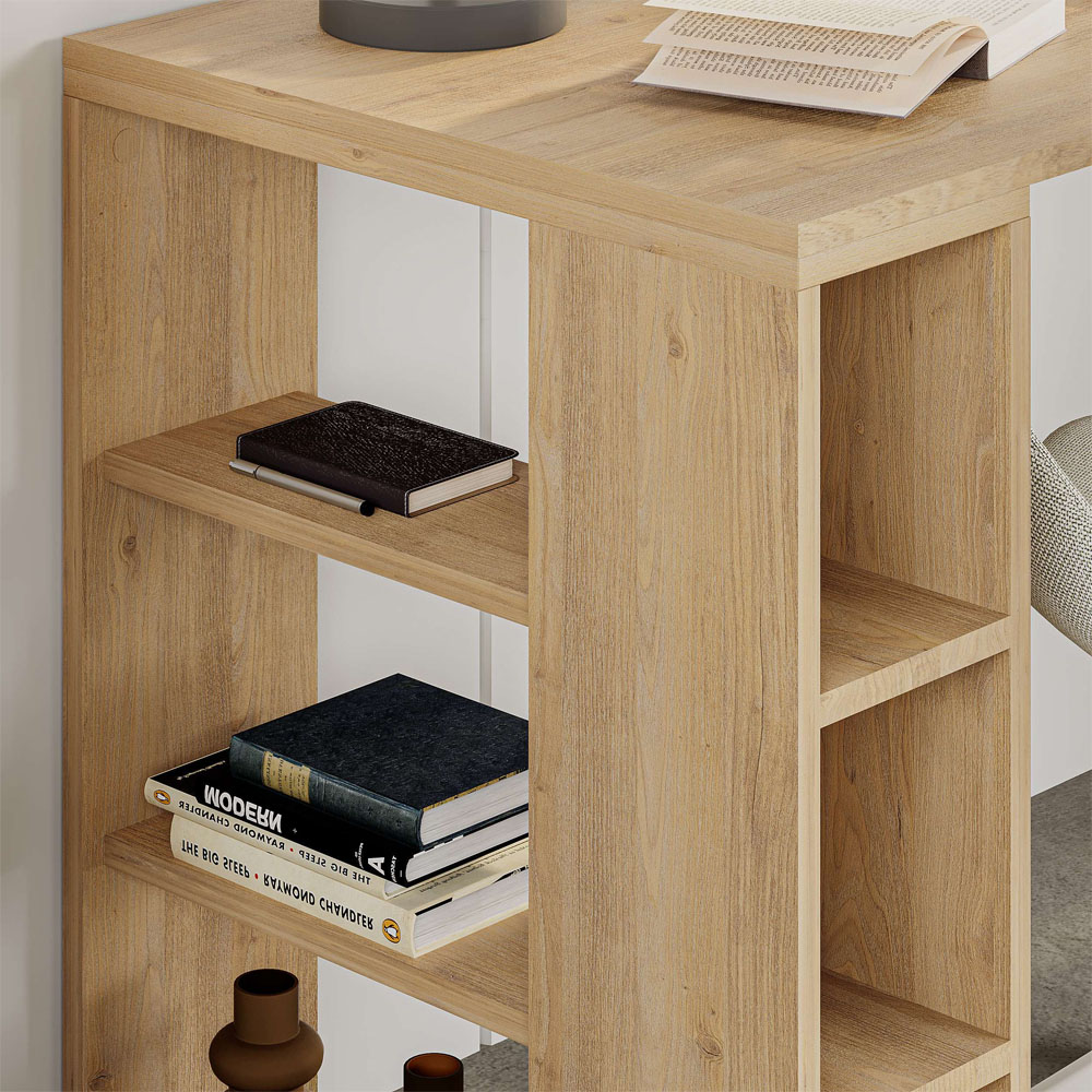 Decortie Colmar 6 Shelf Modern Desk with Bookshelf Oak Image 3