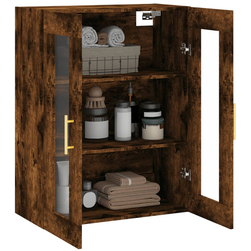 vidaXL 2 Glass Door Brown Smoked Oak Wall Mounted Cabinet Image 5