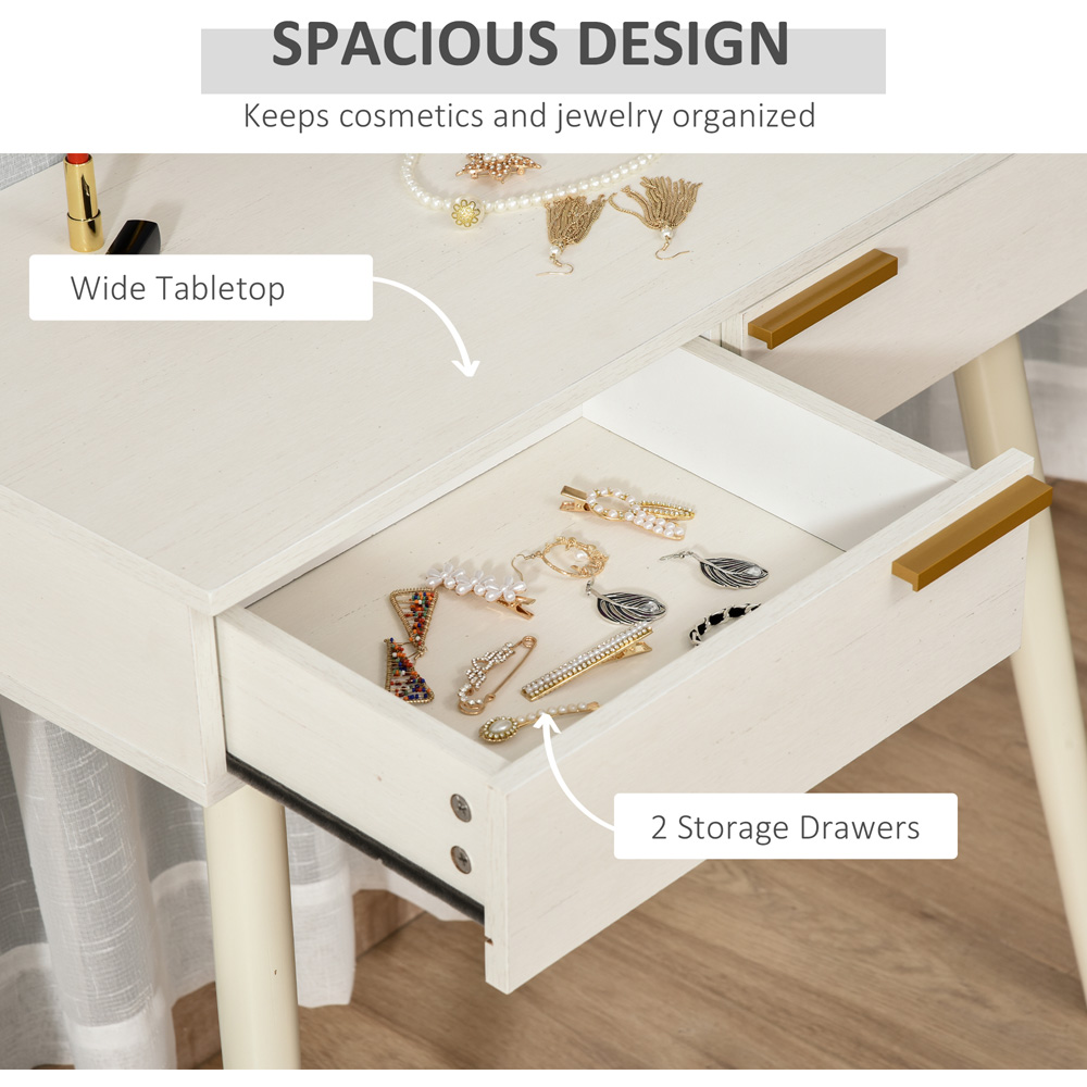 Portland 2 Drawer White Dressing Table with Mirror Image 6
