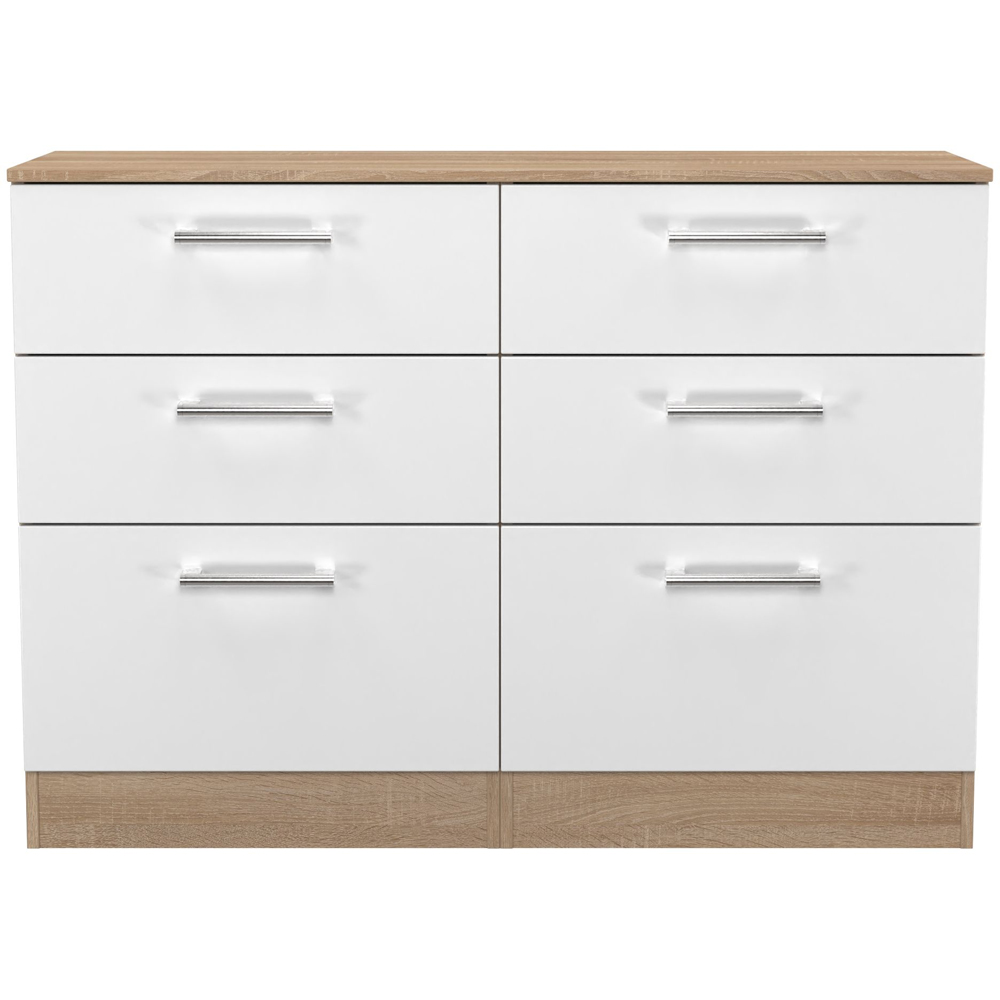 Crowndale Devon 6 Drawer Matt White and Bardolino Oak Wide Chest of Drawers Ready Assembled Image 2