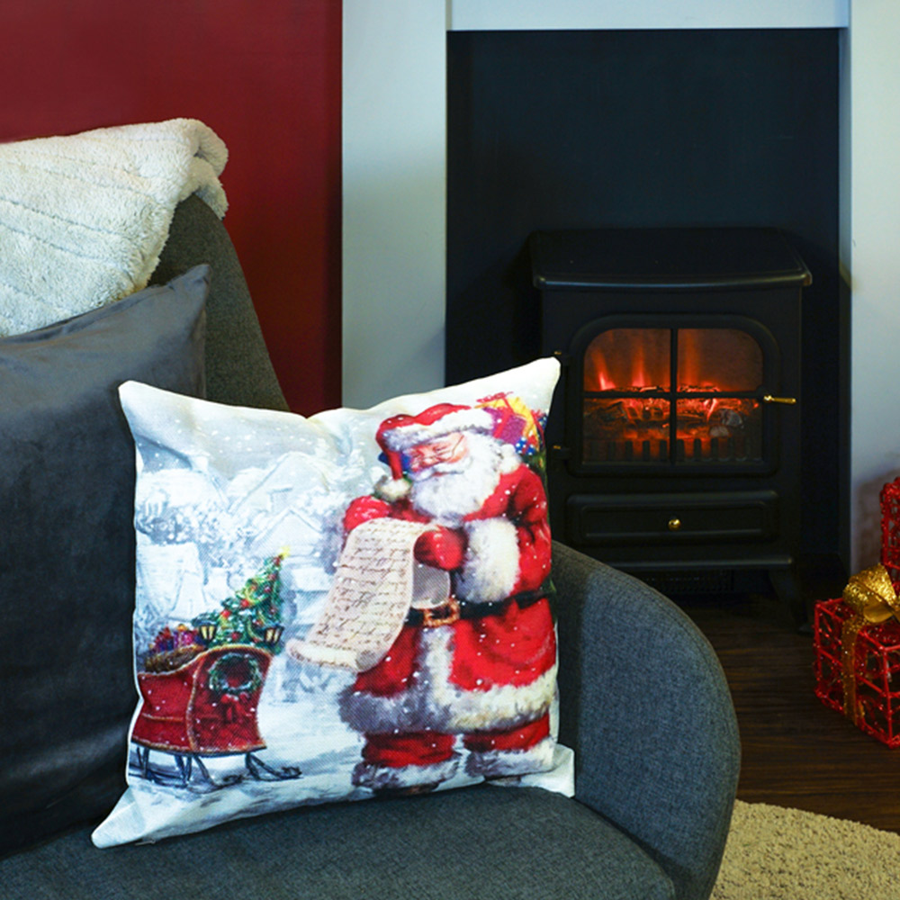 Xmas Haus Christmas-Themed Santa with Sleight Design Cushion 40 x 40cm Image 2