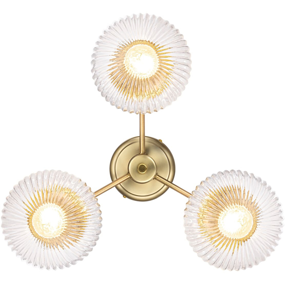 Cosylyte Finley Bathroom 3 Light Classic Ribbed Glass Brass Metal Base Down Ceiling Light Image 3
