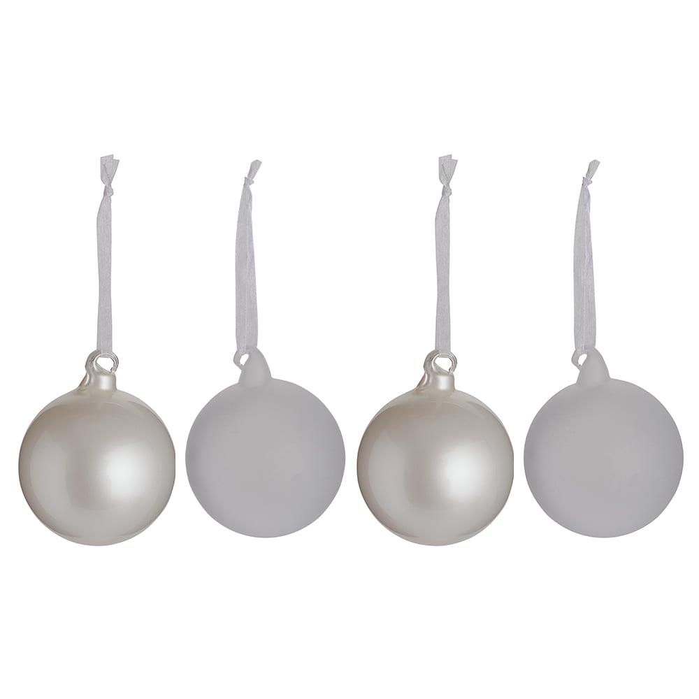 Wilko 4 Pack Frost and White Glass Baubles Image 2
