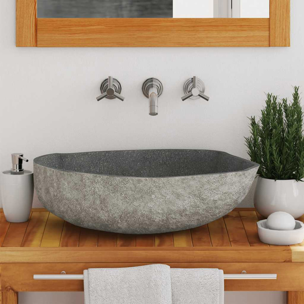 vidaXL Anthracite River Stone Oval Wash Basin 450-530 x 340-410mm Image 2