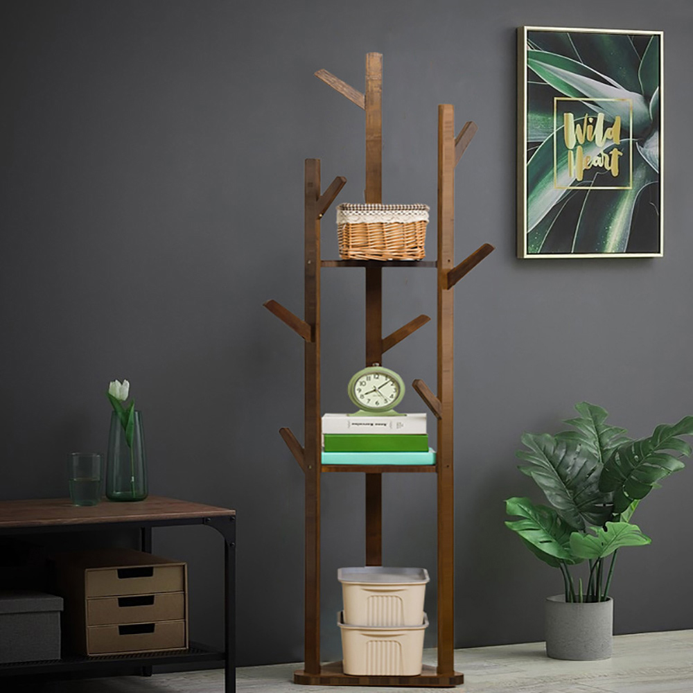 Living and Home 3 Tier Brown Coat Rack Stand with Shelves Image 6