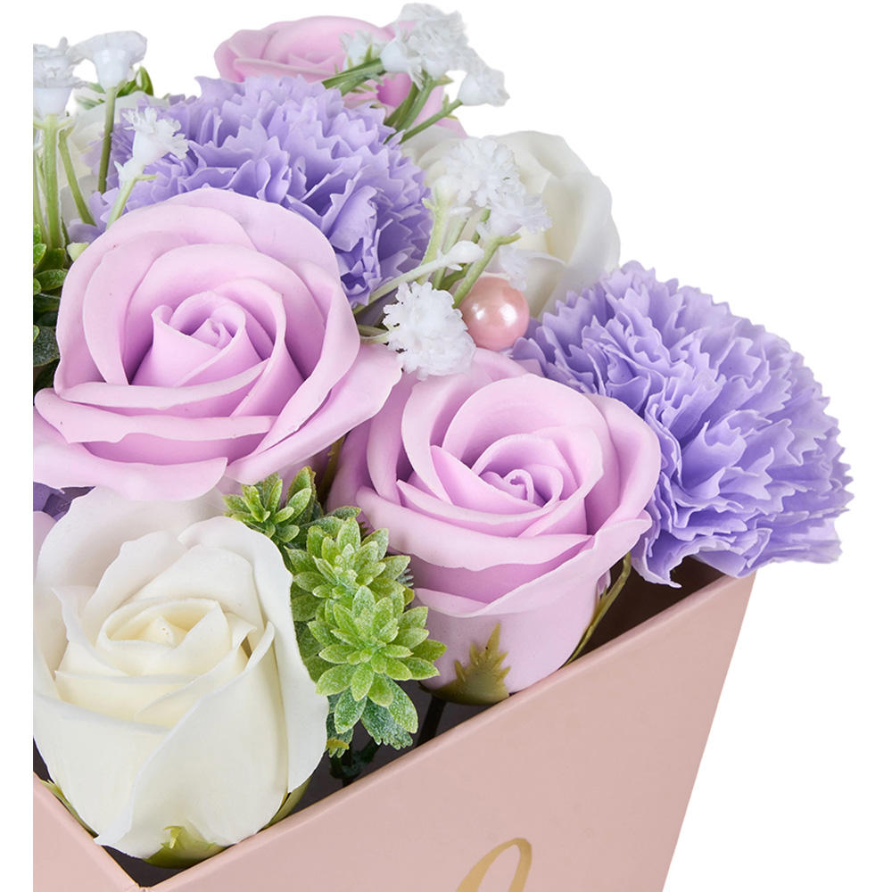 Living and Home Purple Rose and Carnation Soap Flower Bouquet Gift Box Image 5