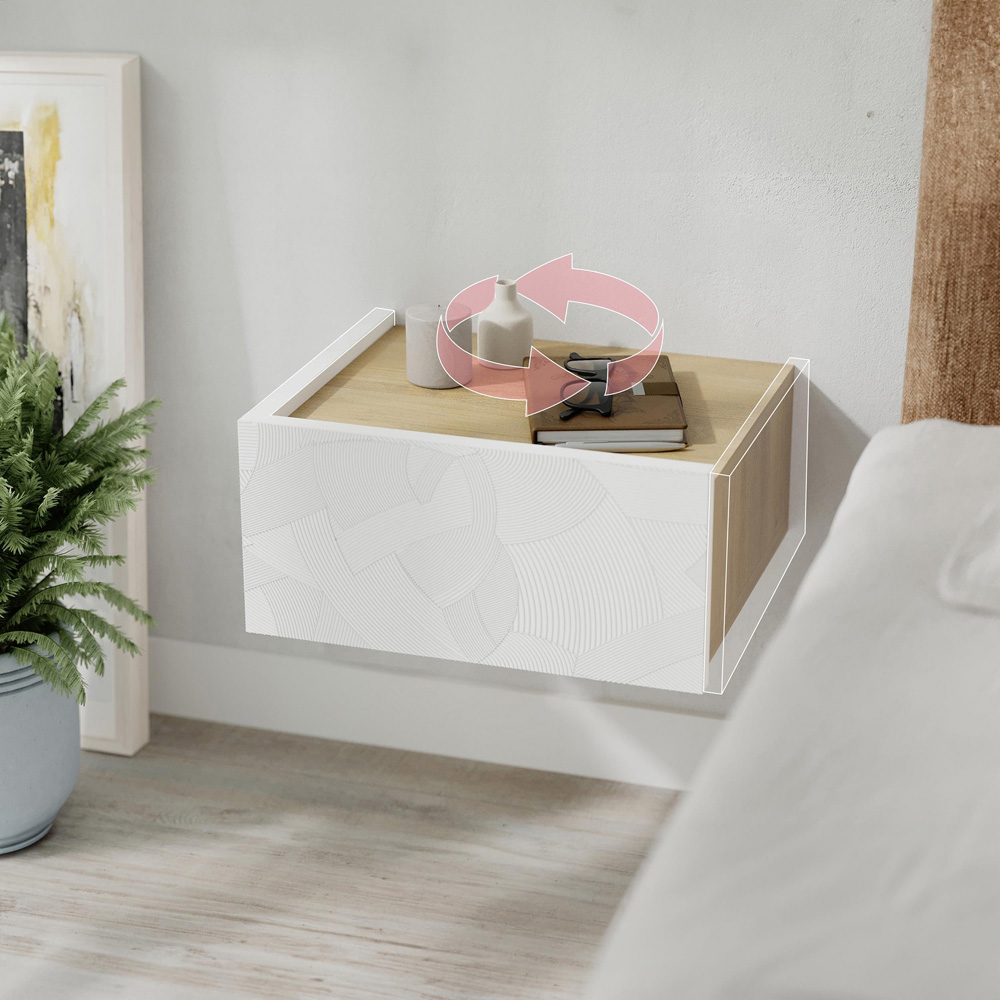 Decortie Onda Single Drawer White Wall-Mounted Bedside Table Image 6