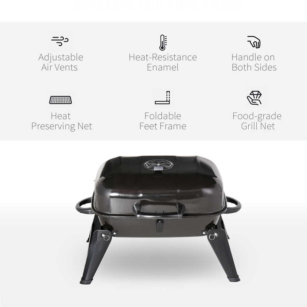 Outsunny Black Portable Charcoal BBQ Grill Image 3