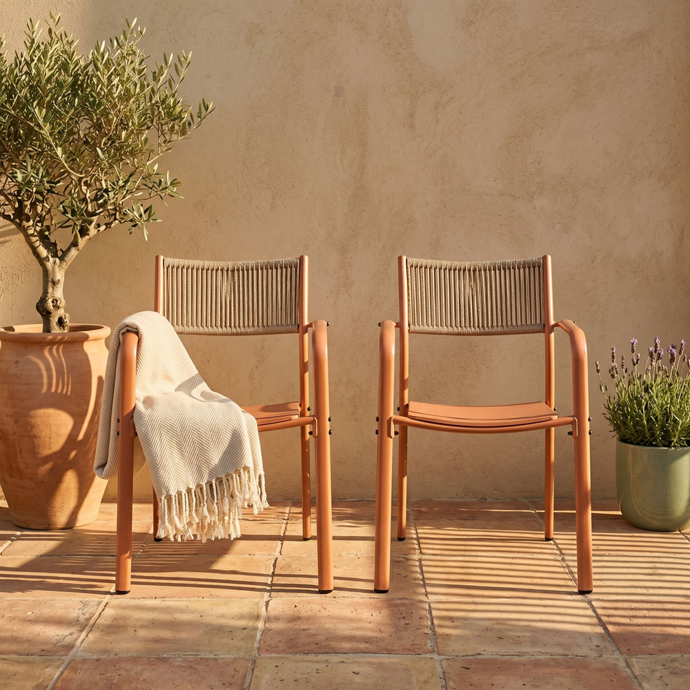 Core Products Set of 2 Terracotta Rope Back Effect Metal Garden Bistro Armchair Image 5