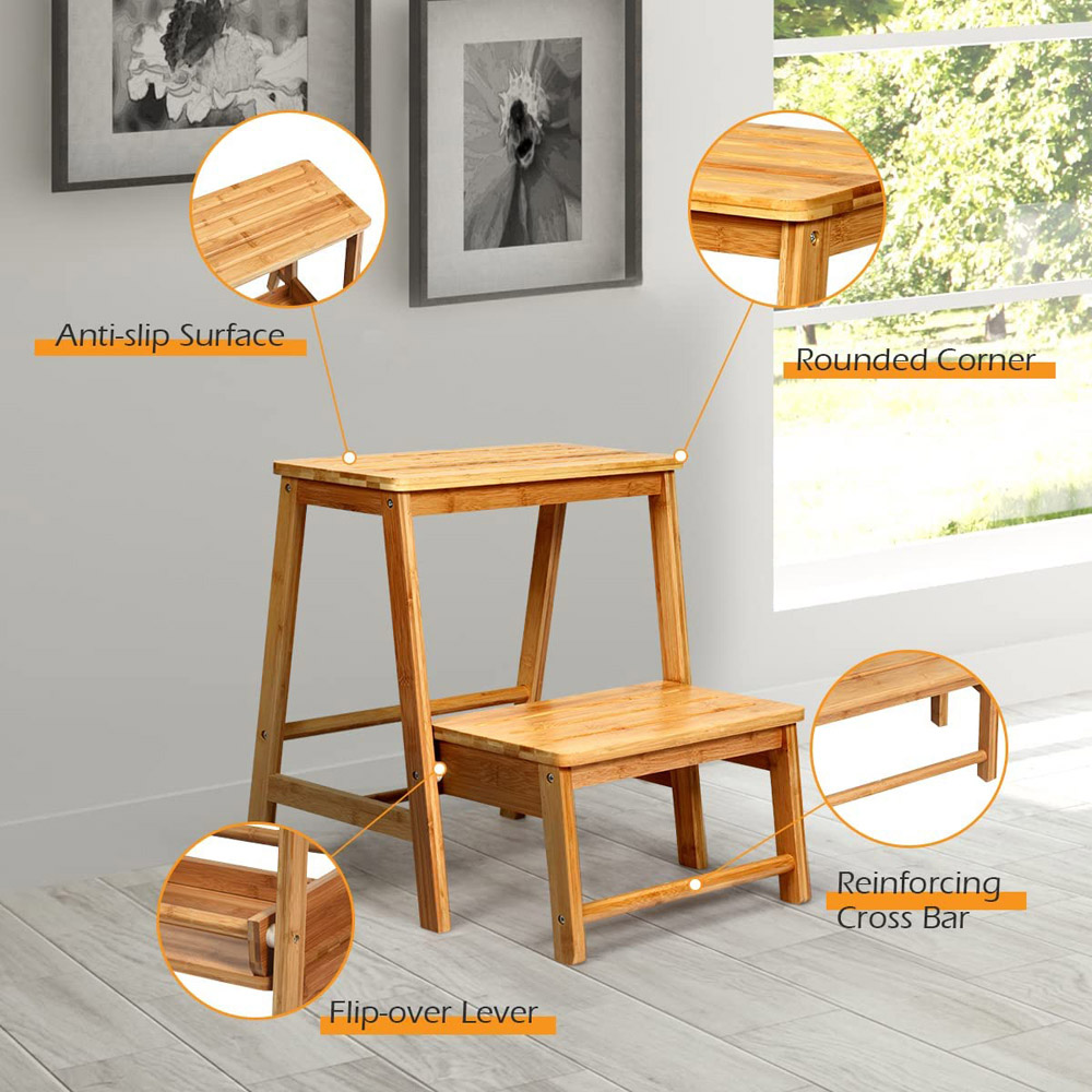 Costway 2 Step Bamboo Footstool Image 4
