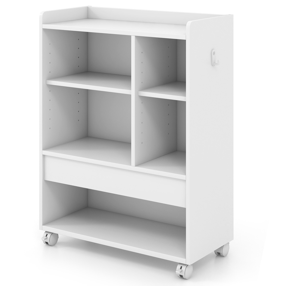 Costway Single Drawer 6 Shelf White Mobile Storage Cabinet with Hooks Image 2