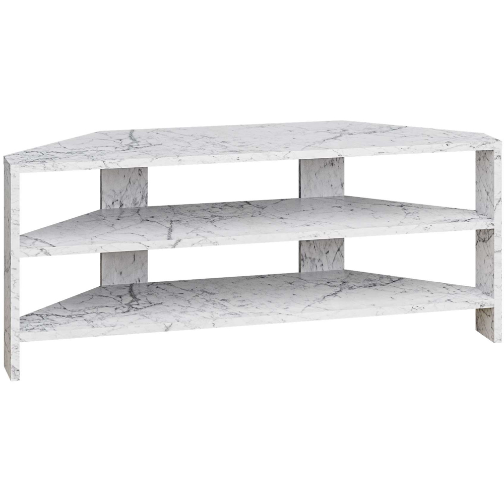 Decortie Thales White Marble Effect Corner TV Stand Image 2