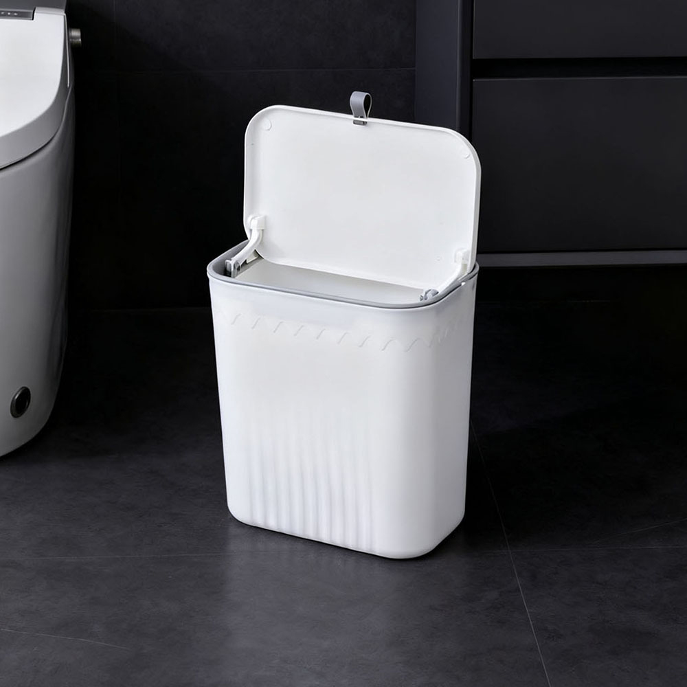 Living and Home White Wall-Mounted Waste Bin with Lid 28cm Image 7