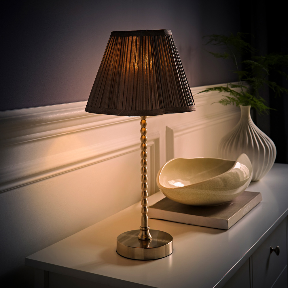 ValueLights Maeve Dark Grey Pleat Faux Silk Scallop Shade Chrome Bobbin LED Table Lamp Image 6