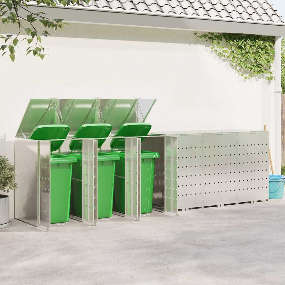 vidaXL Silver 6 Wheelie Bin Storage Shed Image 2