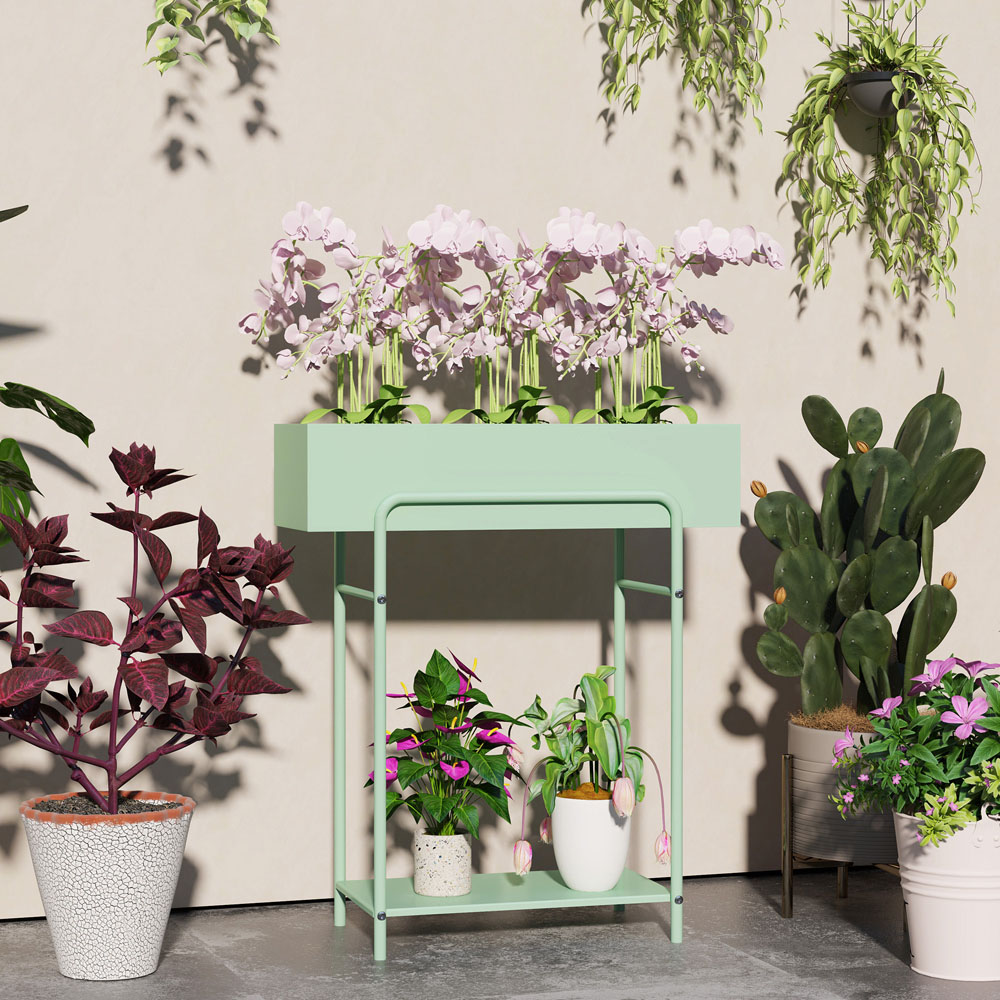 Outsunny 2 Tier Green Metal Plant Stand with Drain Holes Image 2