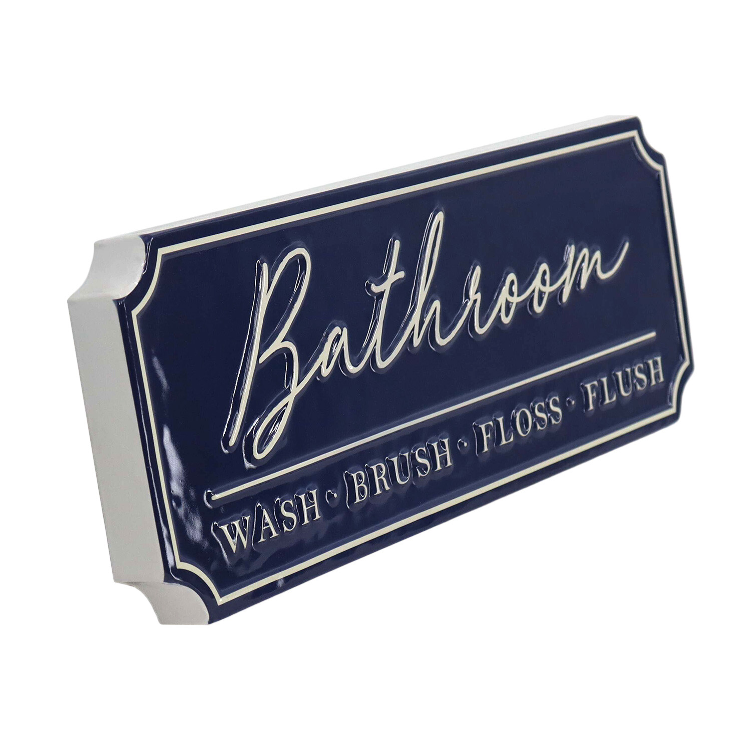 Bathroom Embossed Metal Plaque - Navy Image 2