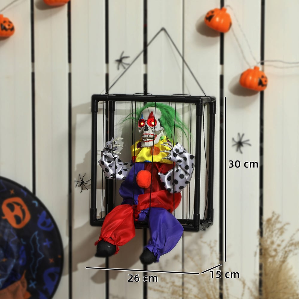 Outsunny Voice Activated Animatronics Hinging Clown in Cage Halloween Decoration 30 x 26cm Image 9