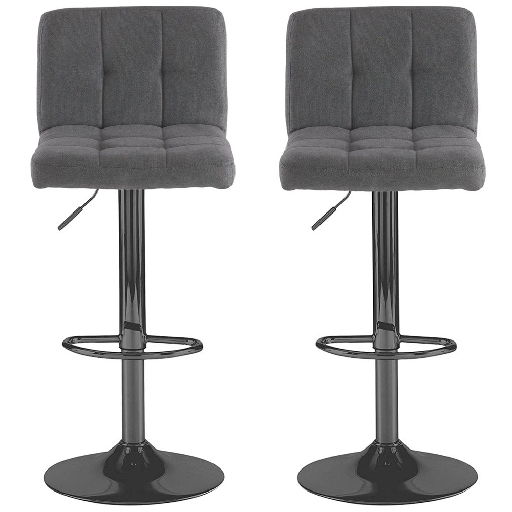 Neo Dark Grey and Black Fabric Swivel Bar Stool Set of 2 Image 3