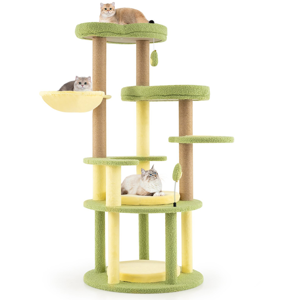 Costway Green Multi-Level Cat Tree with Perch and Rotatable Basket Image 3