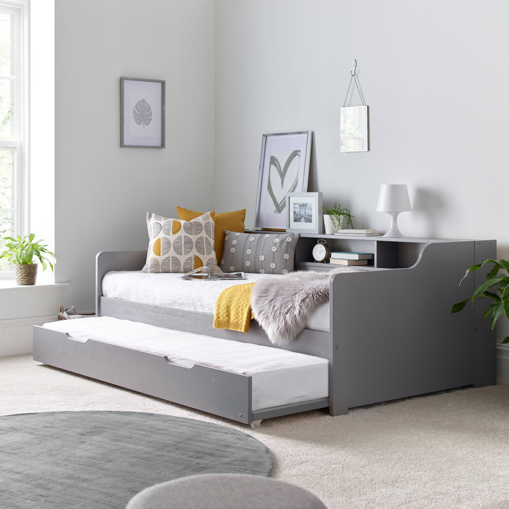 Tyler Single Grey Guest Bed with Spring Mattress Image 5
