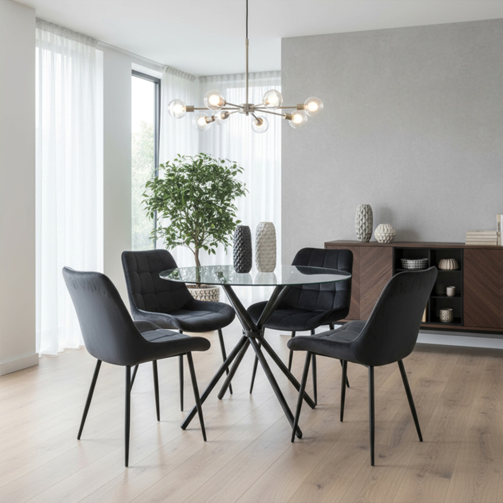 Indoor Living New York 4 Seater Black Erica Velvet Dining Table Set Image 9