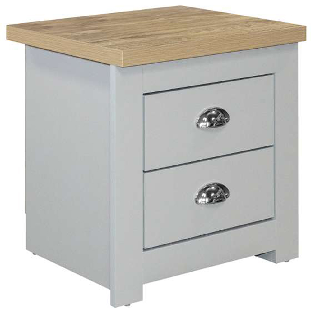 Highgate 2 Drawer Grey and Oak Bedside Table Image 2