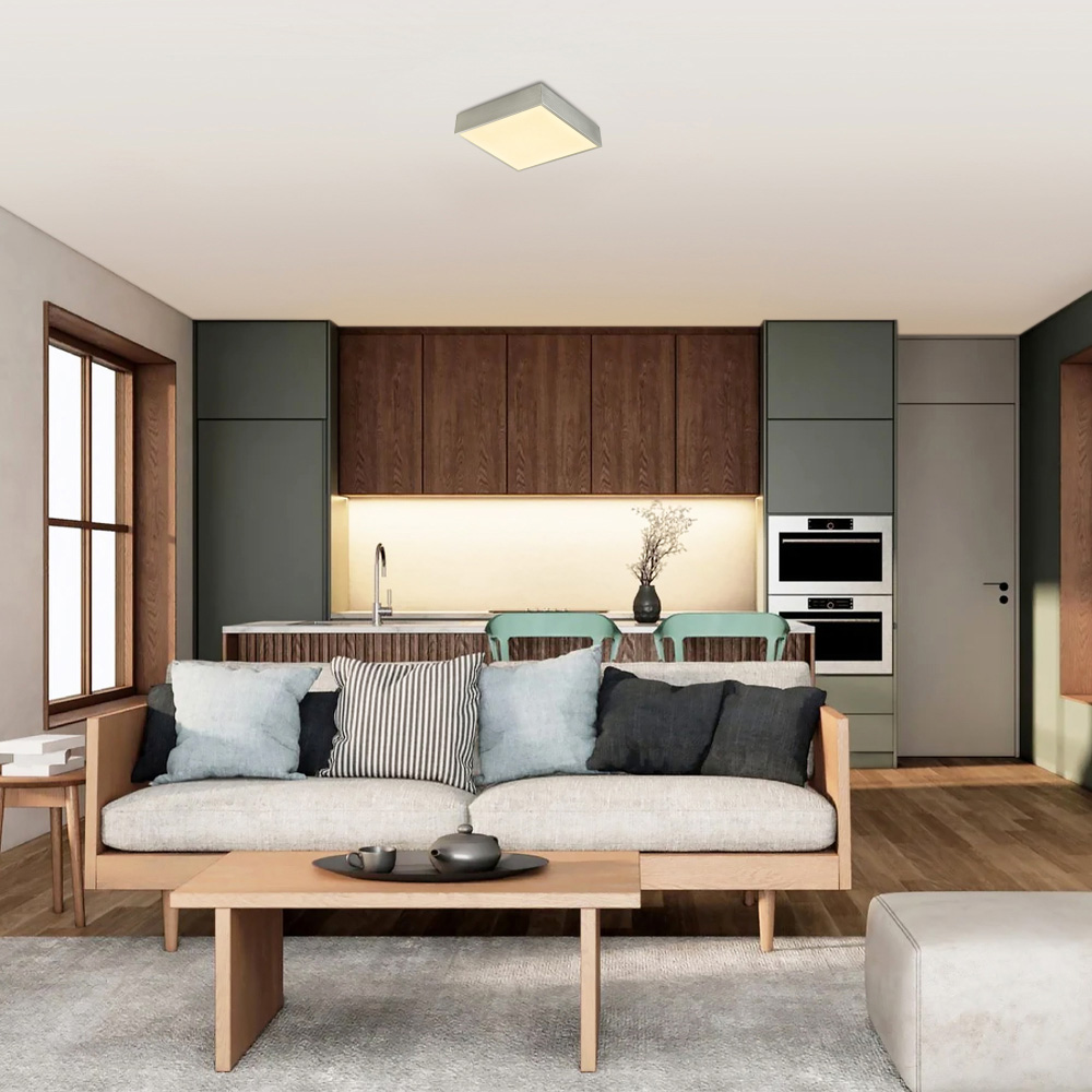 Happy Homewares Brushed Silver LED Flush Square Ceiling Light Image 2