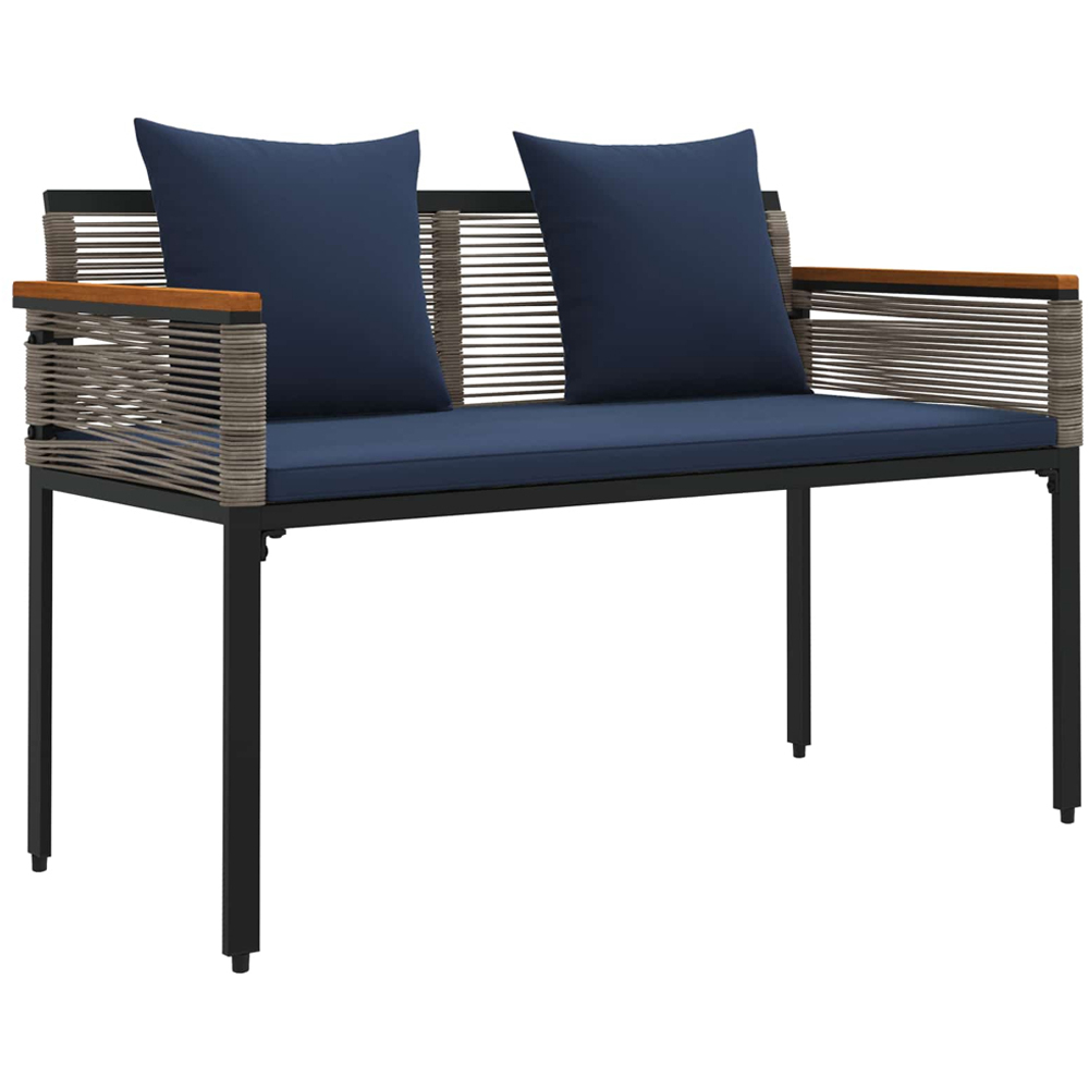 vidaXL Grey and Navy Blue Poly Rattan Garden Bench with Cushion 117 x 54 x 74.5cm Image 2