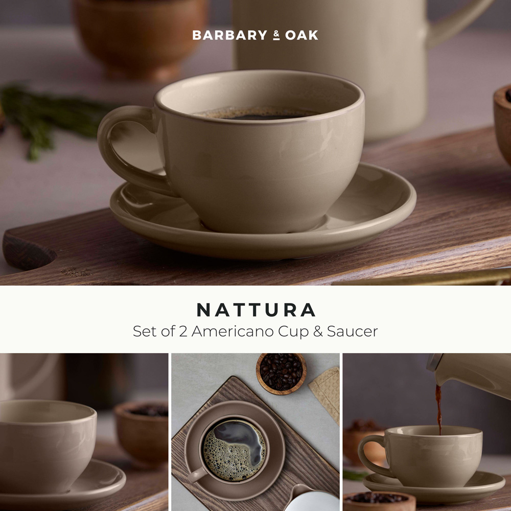 Barbary & Oak Nattura Set of 2 Cashmere Stoneware Americano Cup and Saucer Set 350ml Image 2