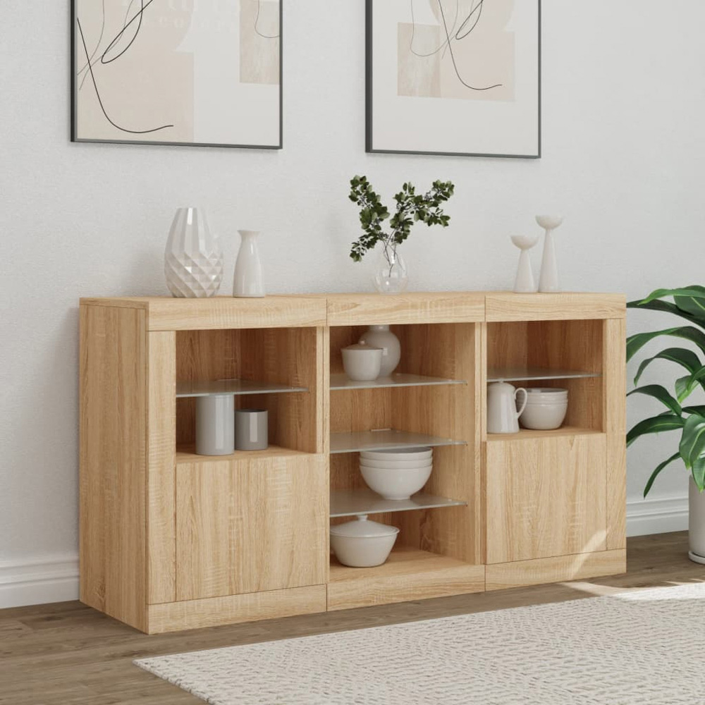 vidaXL 2 Door 8 Shelf Sonoma Oak Sideboard with LED Lights Image 3