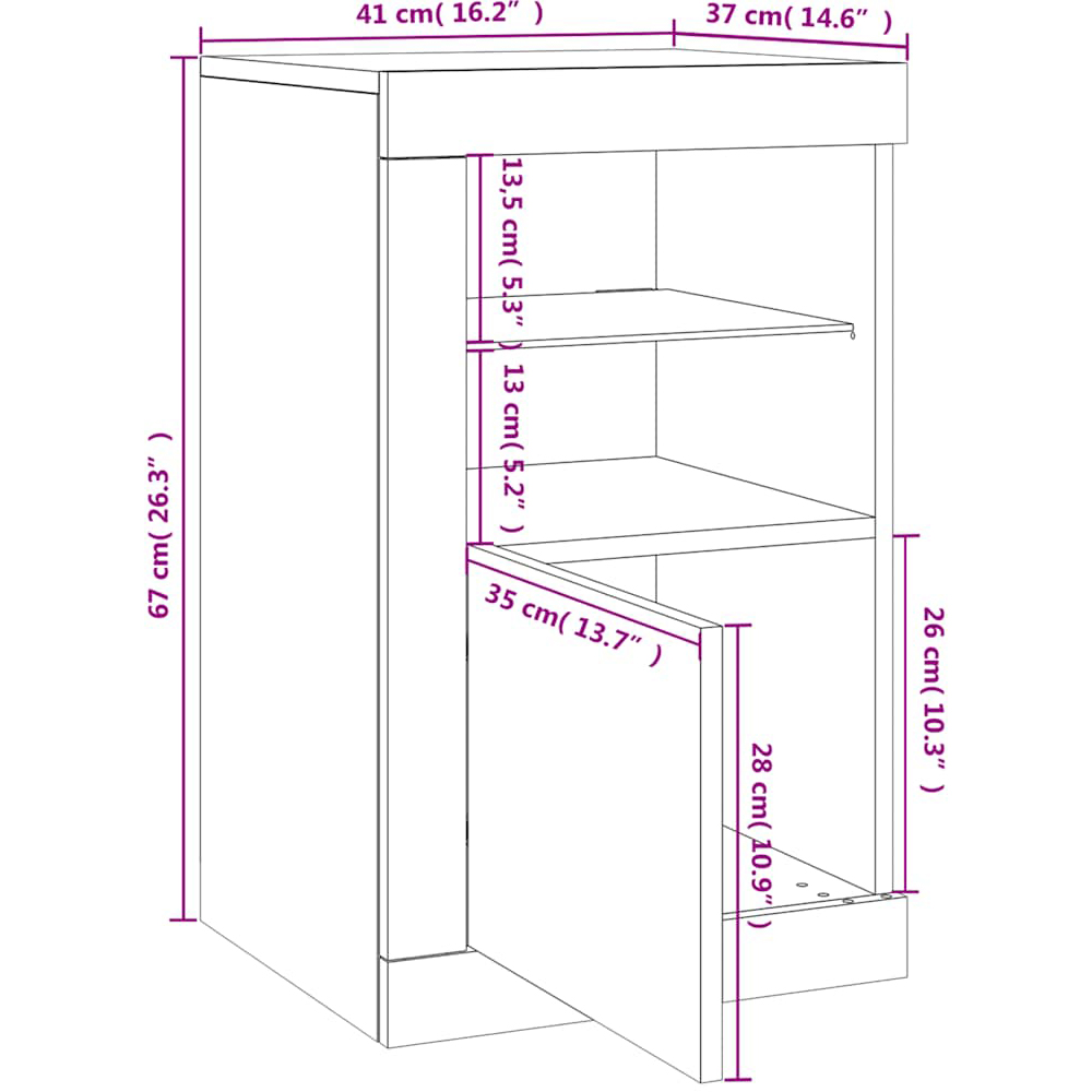 vidaXL Single Door 2 Shelf LED Sonoma Oak Side Cabinet Image 6