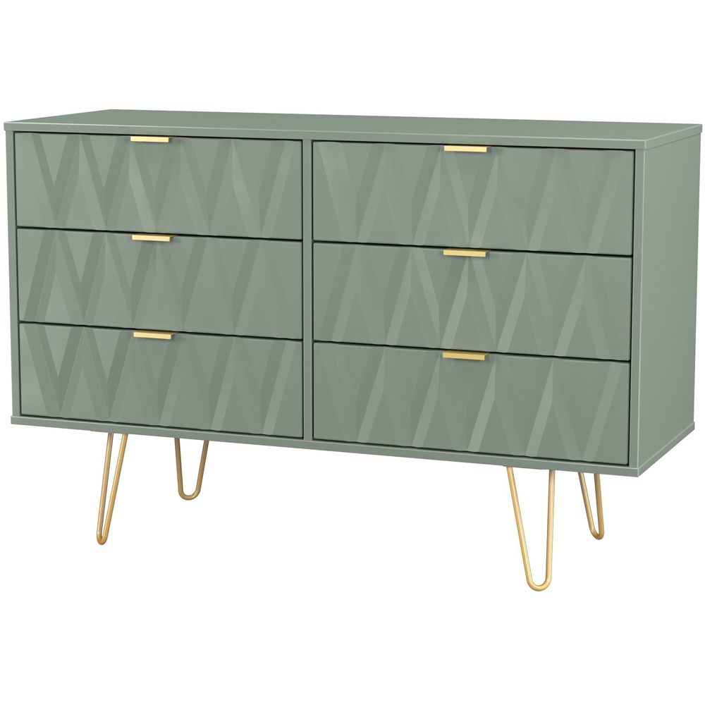 Crowndale Diamond 6 Drawer Reed Green Wide Chest of Drawers Ready Assembled Image 4