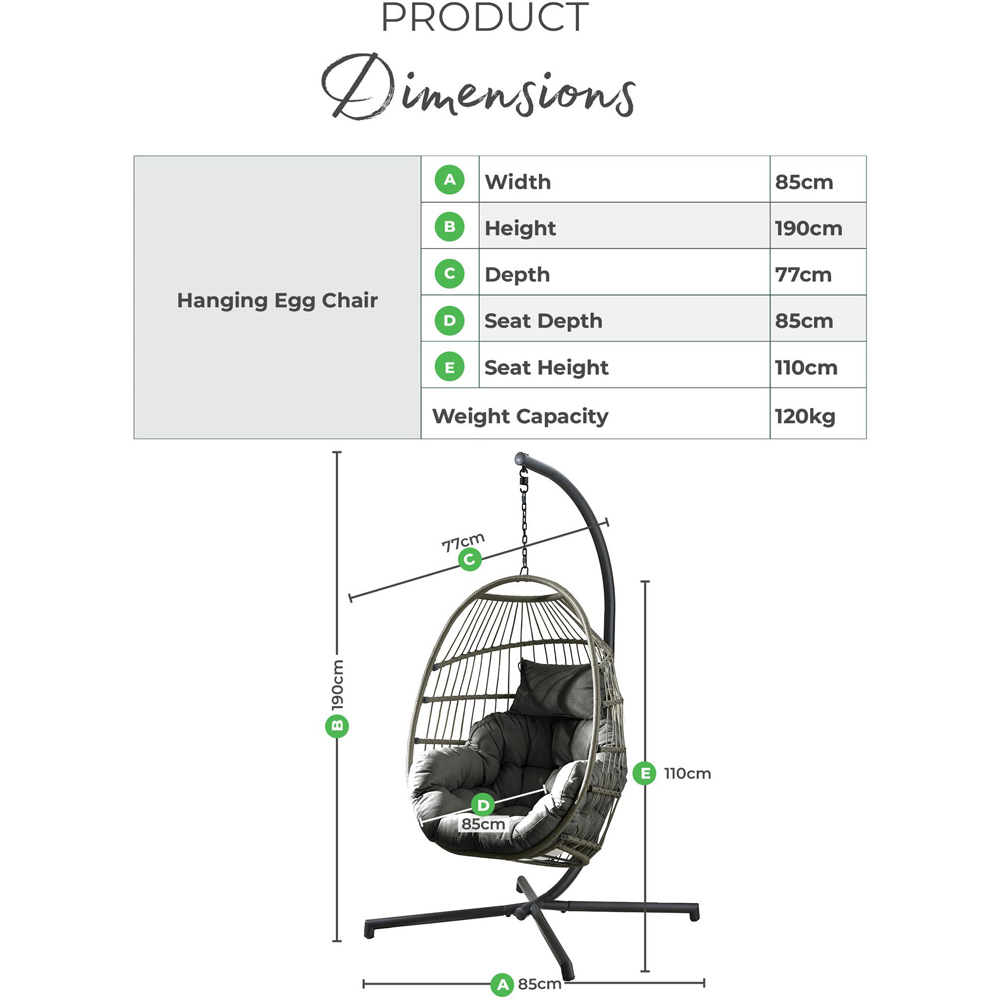 Furniturebox Veza Rattan Grey Hanging Egg Chair with Cushion Image 9