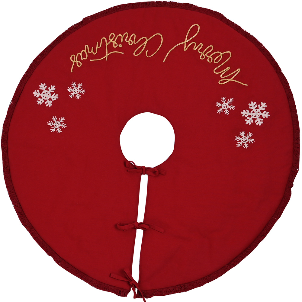 The Christmas Gift Co Red Hand Embellished Merry Christmas Tree Skirt Image 1