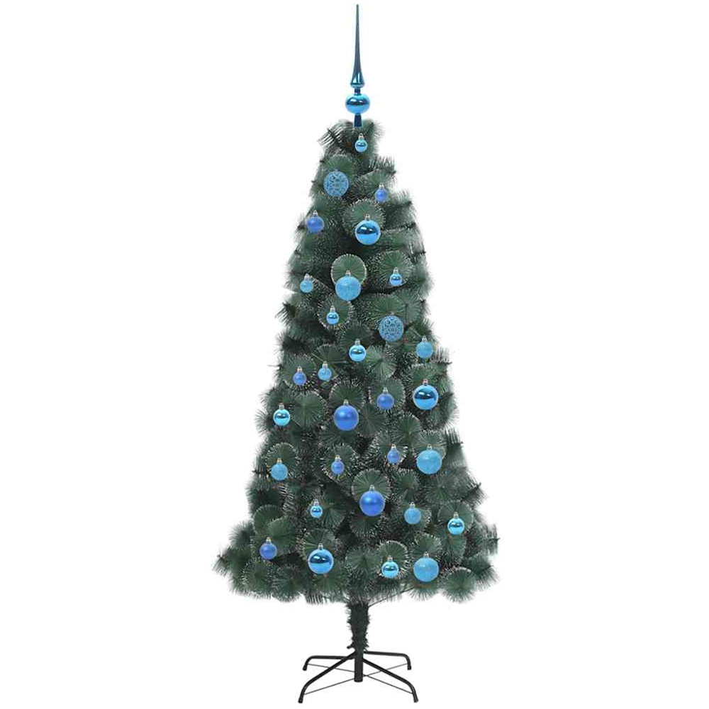 vidaXL Pre-Lit Blue Baubles Green Artificial Christmas Tree 5ft Image 4