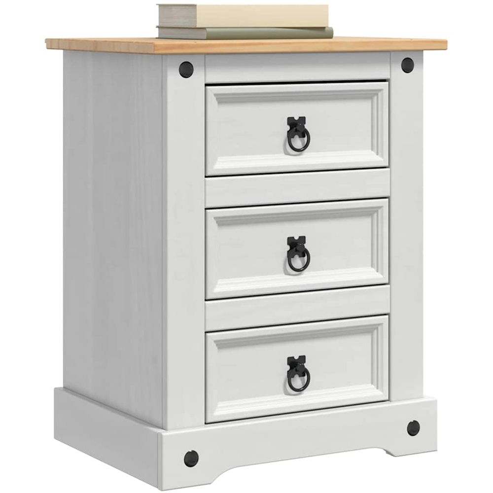 vidaXL Corona 3 Drawer White Solid Pine Wood Bedside Table Image 3