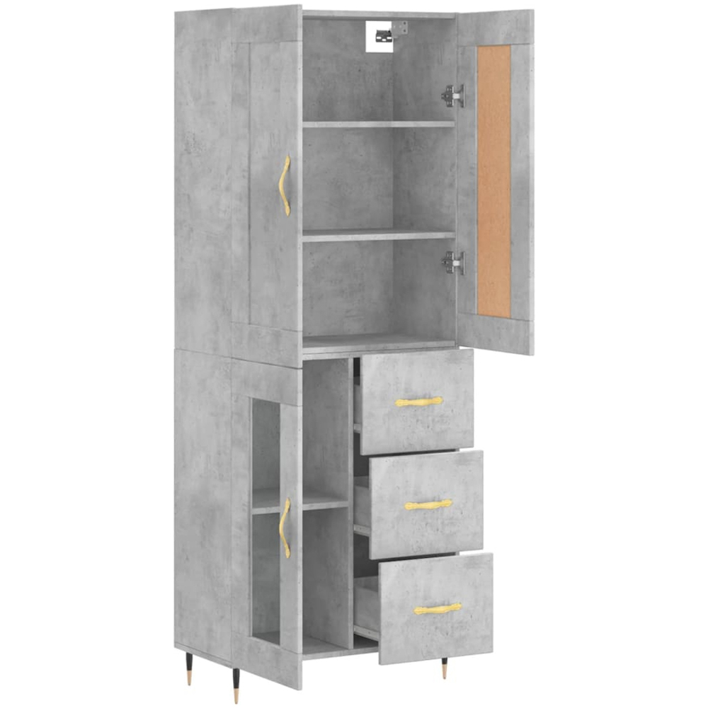 vidaXL 3 Wood and Glass Door 3 Drawer Concrete Grey Highboard with Gold Handle Image 4