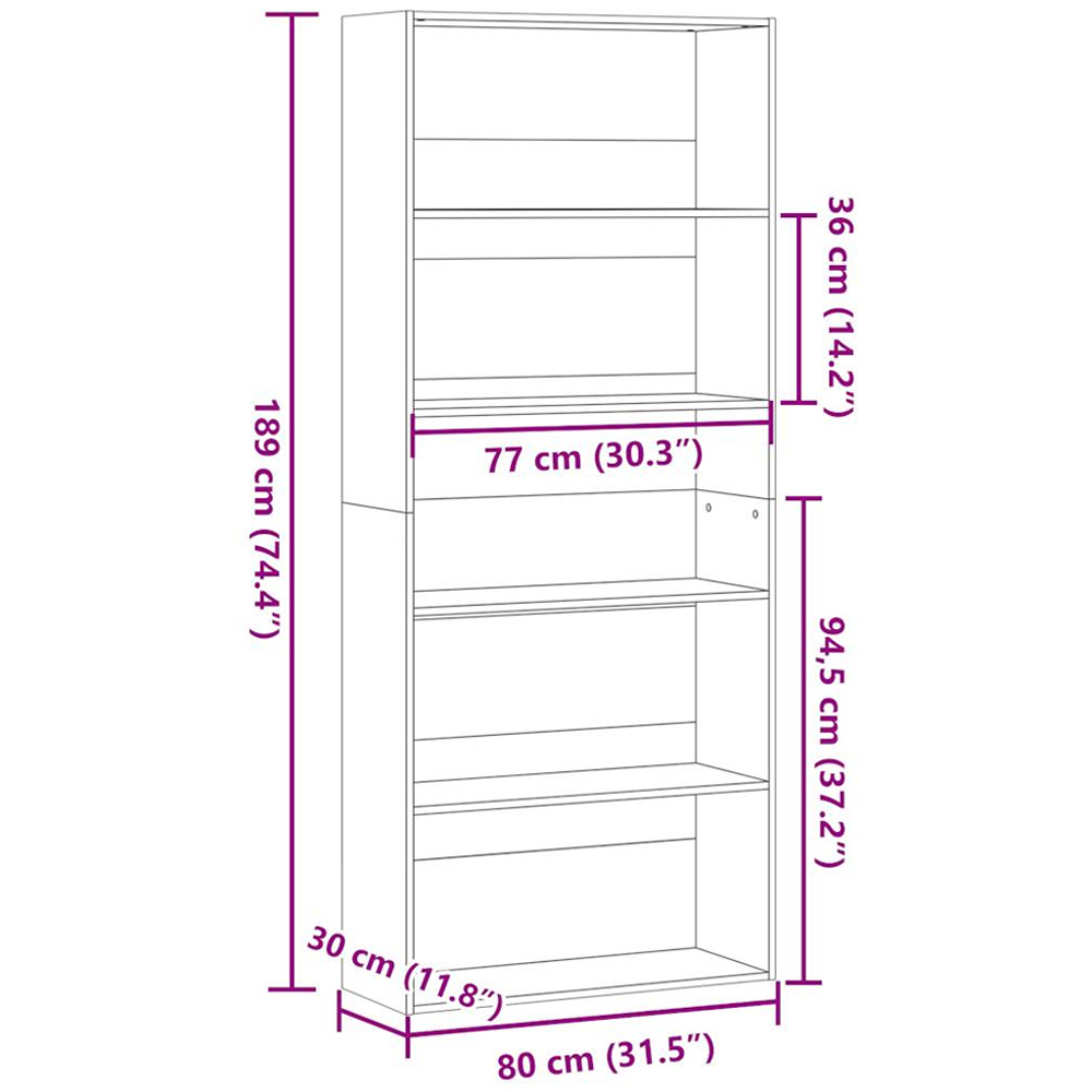vidaXL 5 Shelf Sonoma Oak Bookcase Image 9