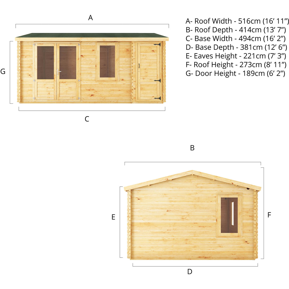 Mercia 16.7 x 13.1ft Home Office Log Cabin with Side Shed Image 8