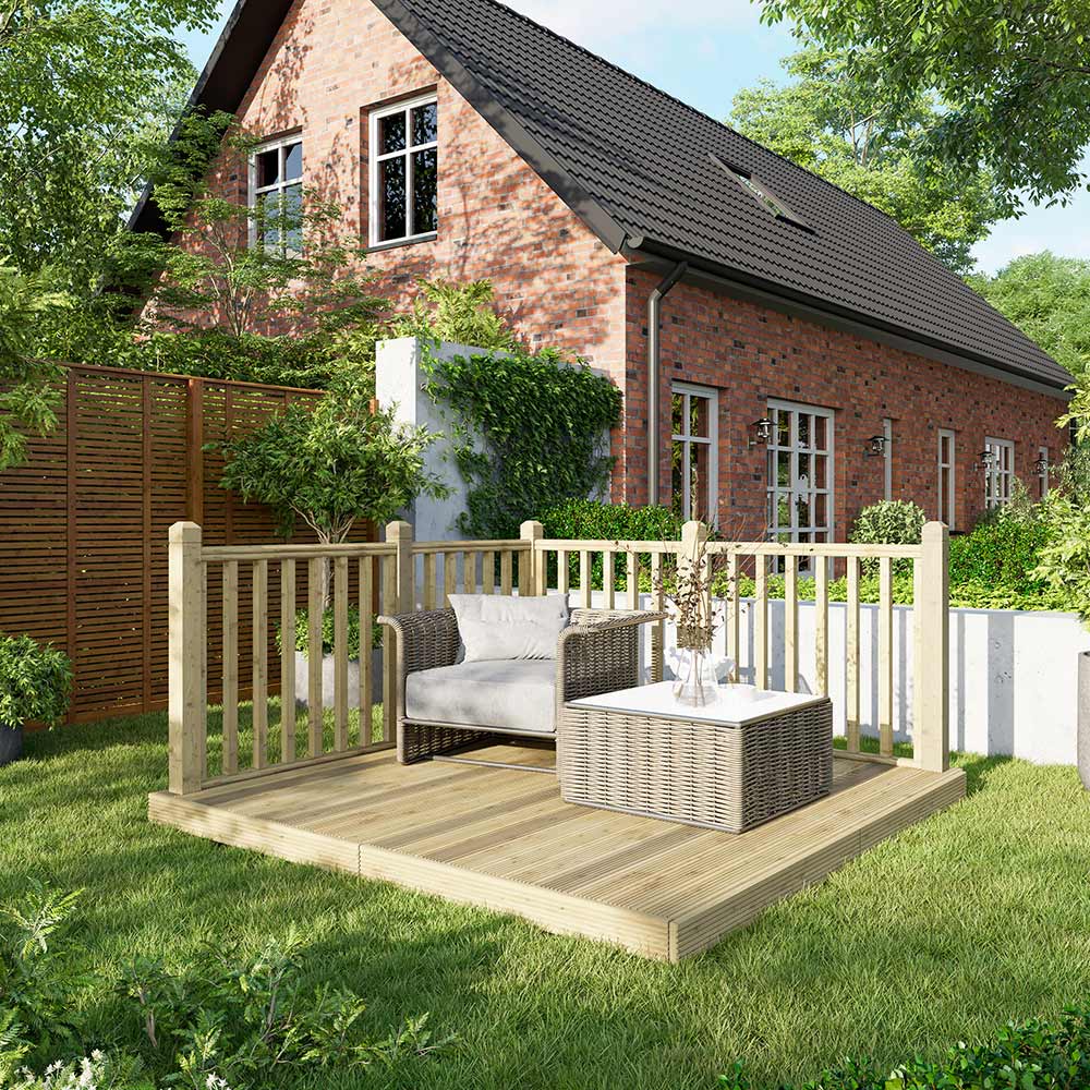 Power 8 x 8ft Timber Decking Kit With Handrails On 2 Sides Image 2