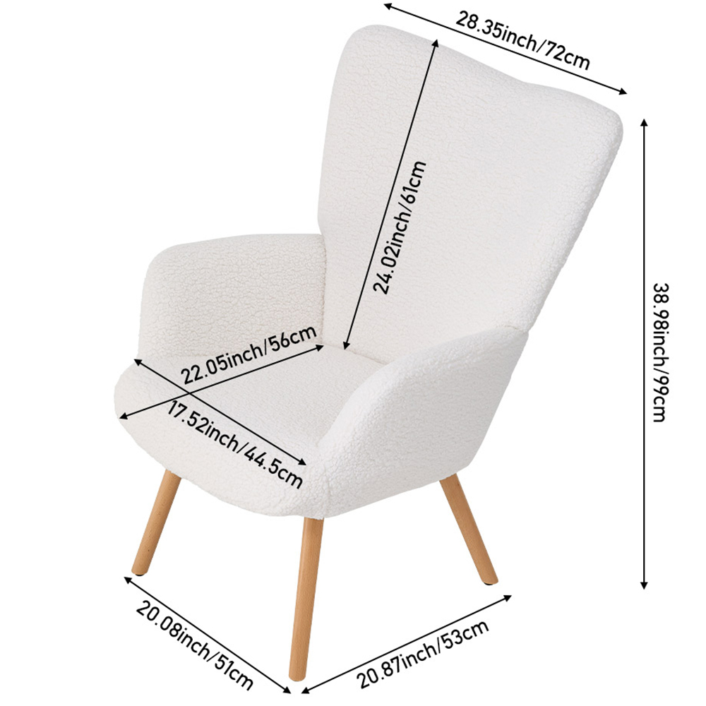 Living and Home White Sherpa Fleece Upholstered Leisure Chair Image 9
