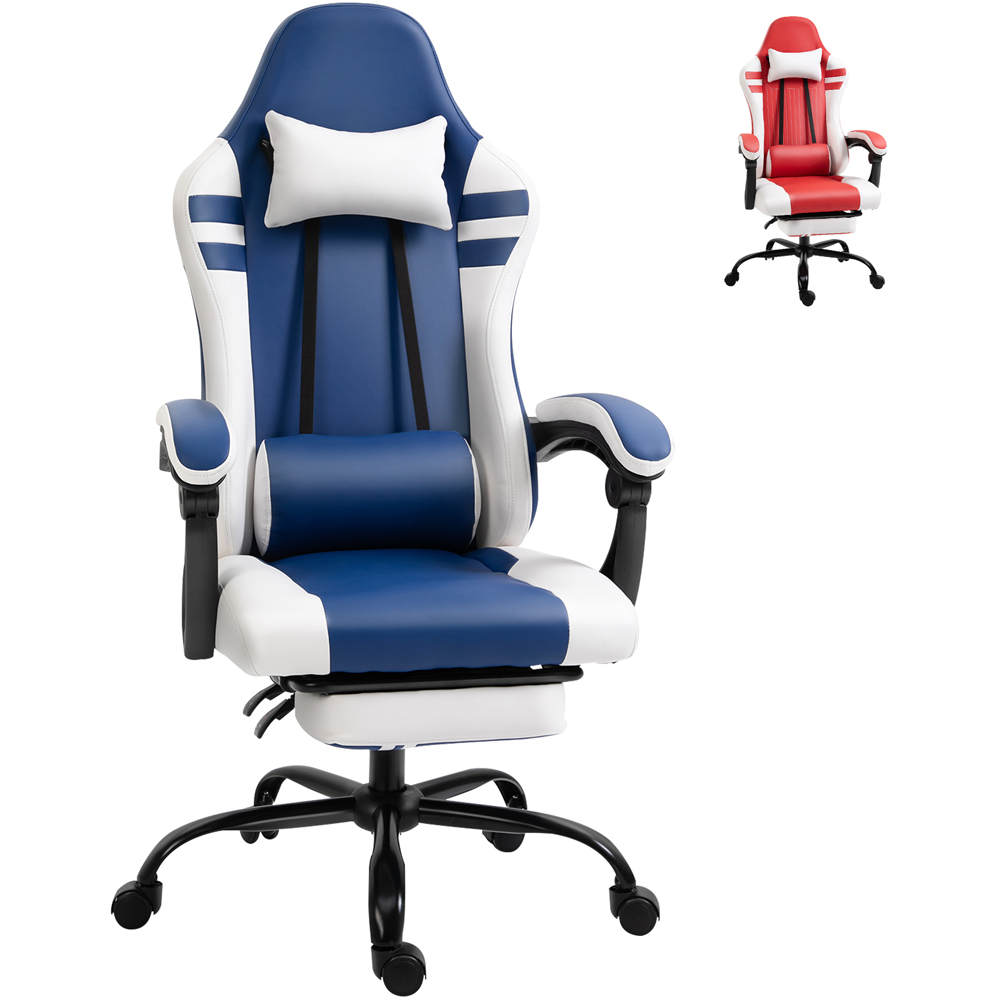 Portland Blue and White PU Leather Gaming Chair Image 2